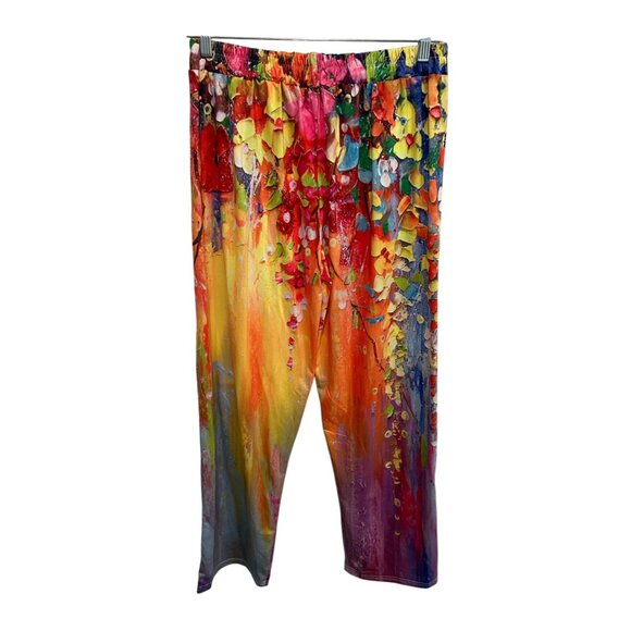 Bright Multicolor Abstract Print Womens Pants Size XXL Elastic Waist - Picture 2 of 11